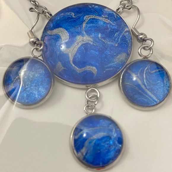 Blue and Silver Art Jewelry Set - Picture 1 of 2